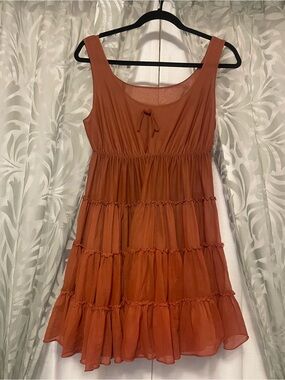 Women’s Sleeveless Tiered Dress - Rust Orange